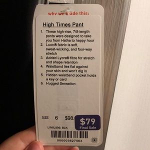 Lululemon High Times Pant- size 6